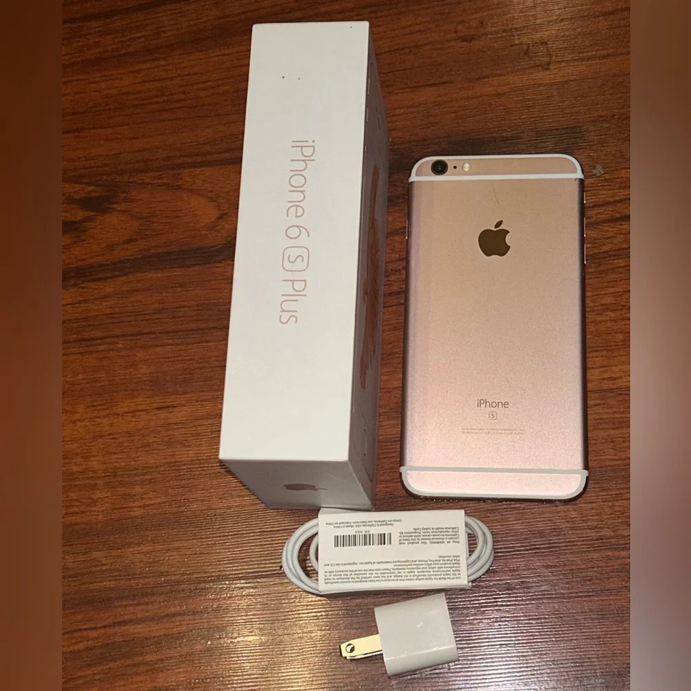 Unlocked Apple iPhone 6S Plus Original Box, Charger Cord,Plug 16 GB Rose Gold